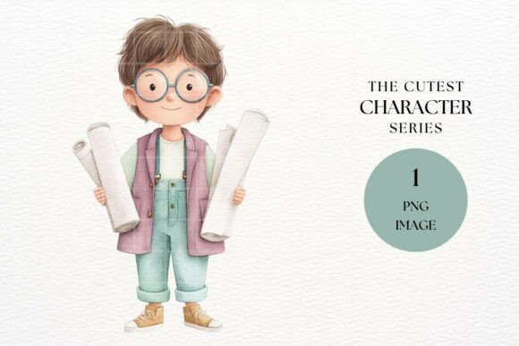 Download Cute Boy in Glasses with Blueprints - Premium Resources