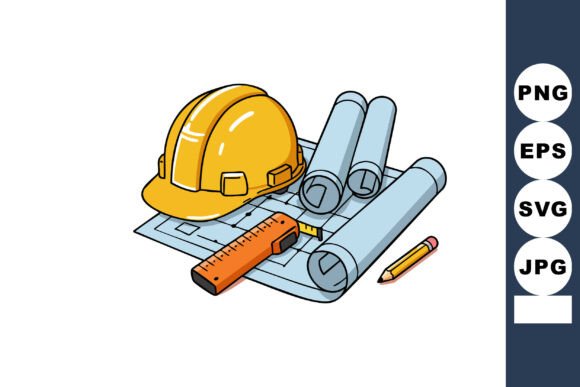 Download Construction Helmet with Blueprints Rule - Premium Resources
