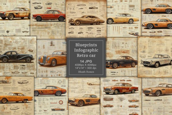 Download Old Car Blueprints Chart Digital Paper - Blueprints Collection