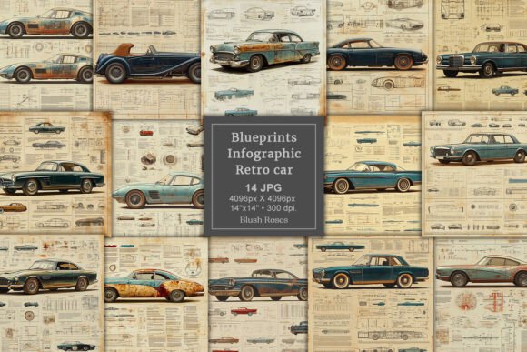 Download Blueprints Chart Retro Car Digital Paper - Blueprints Collection