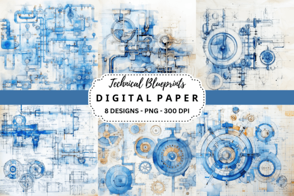 Download Technical Blueprints Digital Paper - Blueprints Collection